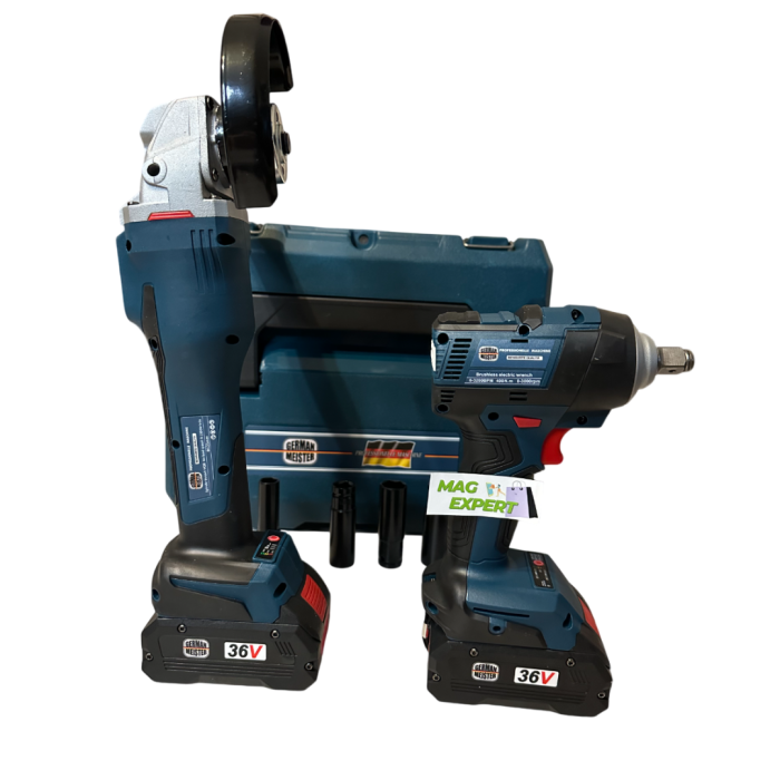 Set German Meister Polizor Unghiular / Flex + Masina de insurubat cu Impact, cu 2 Acumulatori 36V 8Ah, Afisaj electronic baterie [3]