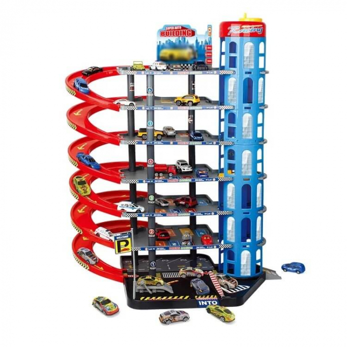 Set Jucarii baieti, Parcare supraetajata cu 7 nivele, 8 masinute metalice, accesorii, 77cm [1]