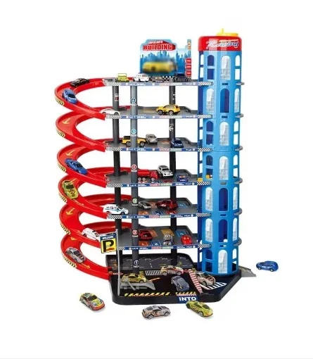 Set Jucarii baieti, Parcare supraetajata cu 7 nivele, 8 masinute metalice, accesorii, 77cm [7]
