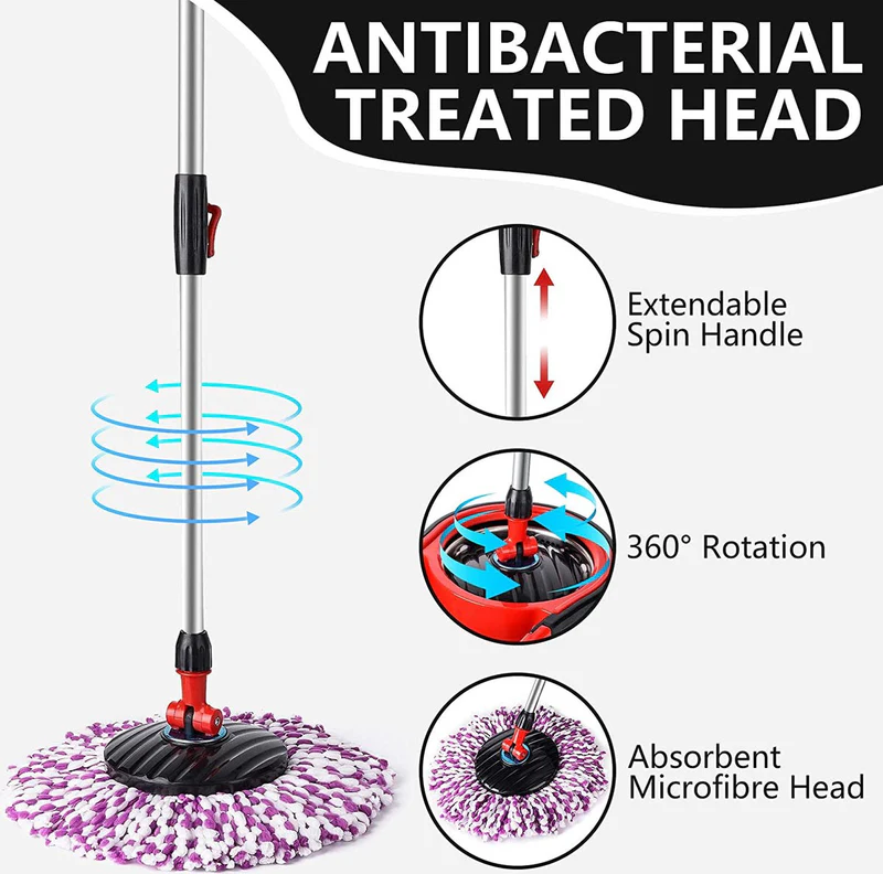 Set mop rotativ cu galeata Flippy, mop din microfibra, rezistent, cu dop scurgere, vas detasabil, capacitate 8 l [4]