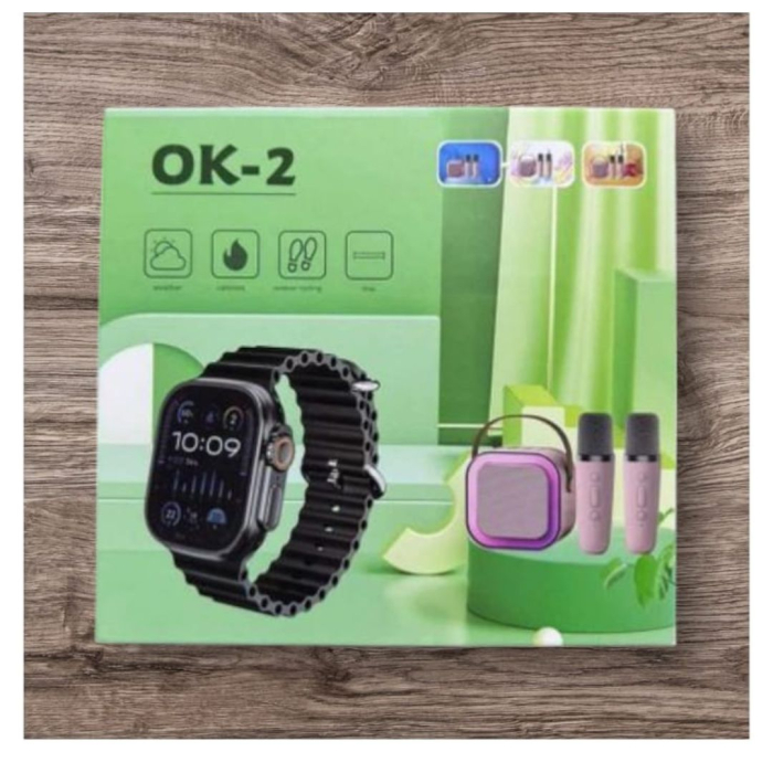 Set Smartwatch Ultra Plus si Boxa Karaoke 2 Microfoane Wireless - Smartwatch Apeluri Bluetooth si Sistem Karaoke Portabil [8]