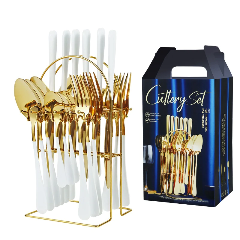 Set tacamuri 24 piese cu suport, otel inoxidabil [8]