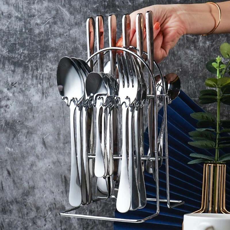 Set tacamuri 24 piese cu suport, otel inoxidabil [10]