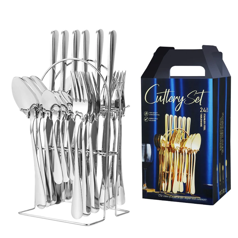 Set tacamuri 24 piese cu suport, otel inoxidabil [12]