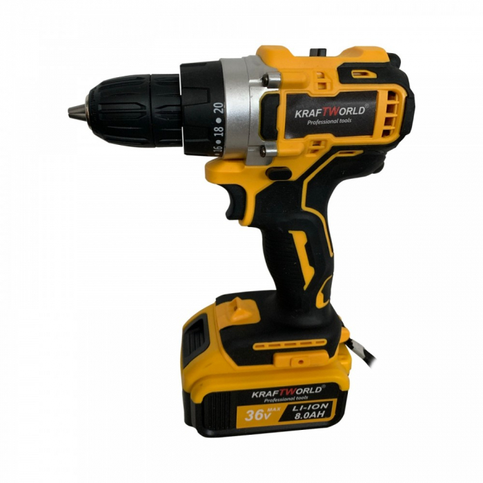 Set Trusa KraftWorld Masina de Gaurit si Insurubat + Polizor Unghiular / Flex cu 2 Acumulatori de 36V 8AH [2]