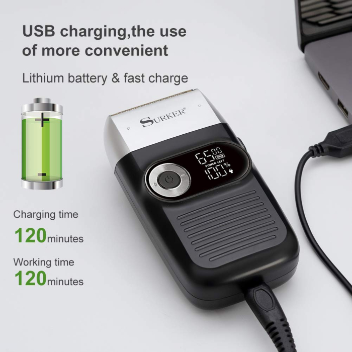 Shaver Profesional pentru Barbati, Aparat de Ras 0mm, Fara Fir, Incarcare USB, Afisaj Digital [3]