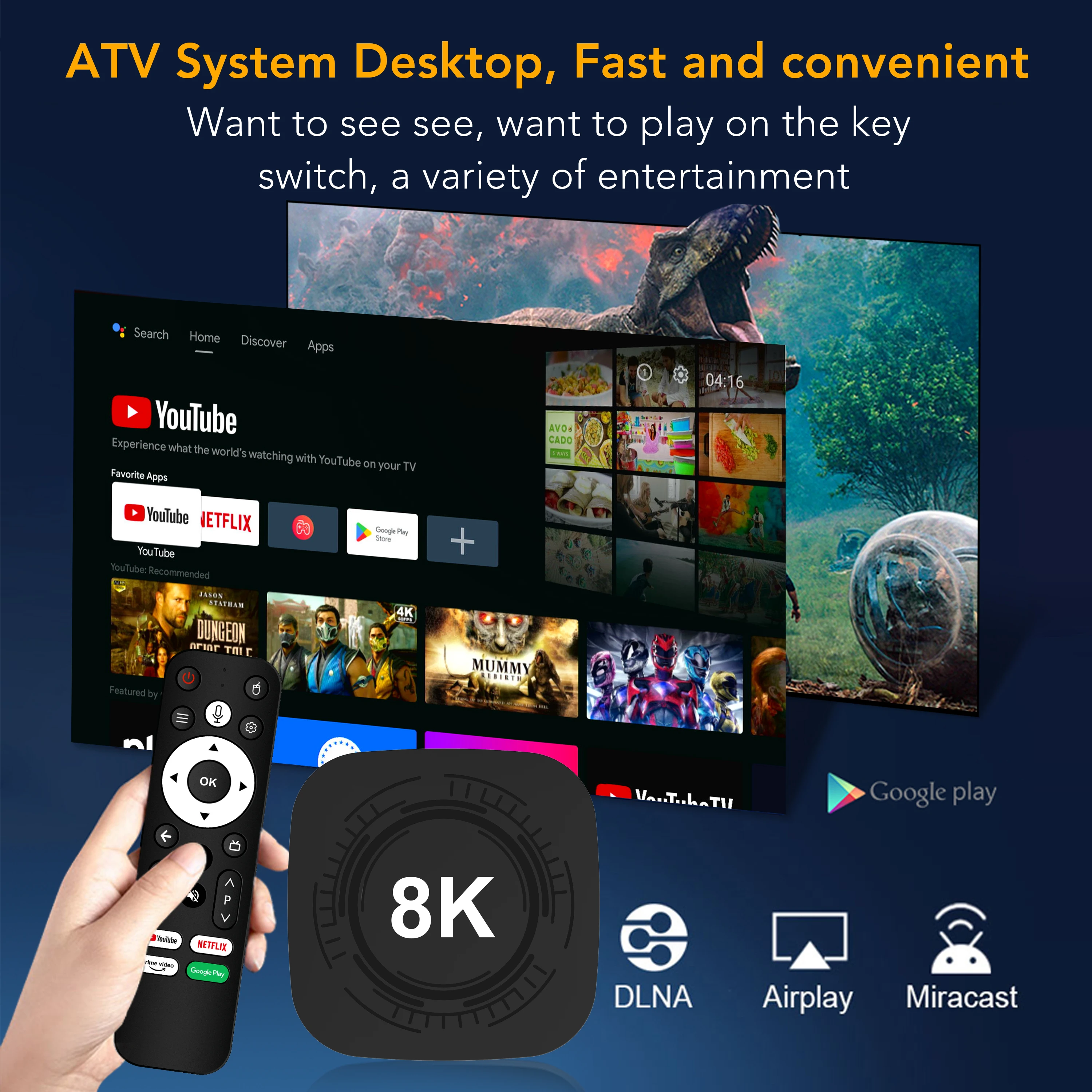 Smart TV Box 4K Ultra HD, WiFi, Bluetooth, Telecomanda, Redare din Telefon pe TV [2]