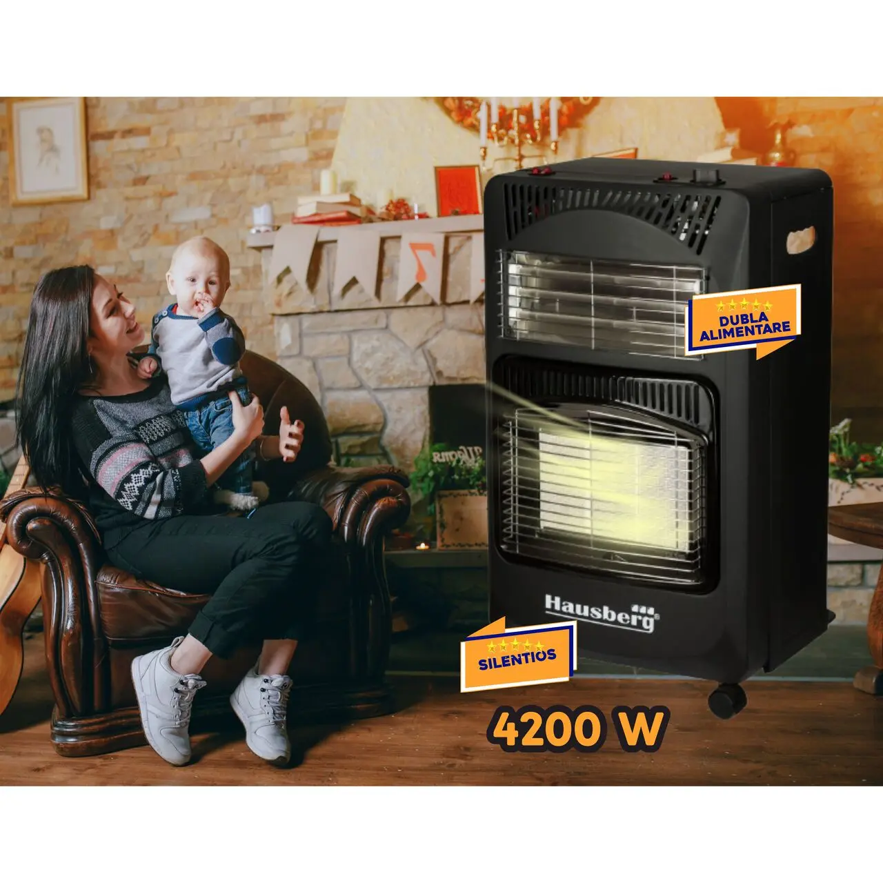Soba pe gaz si electric, 3 trepte de putere, aprindere electrica, 4.2kW, Hausberg HB 1020 [7]