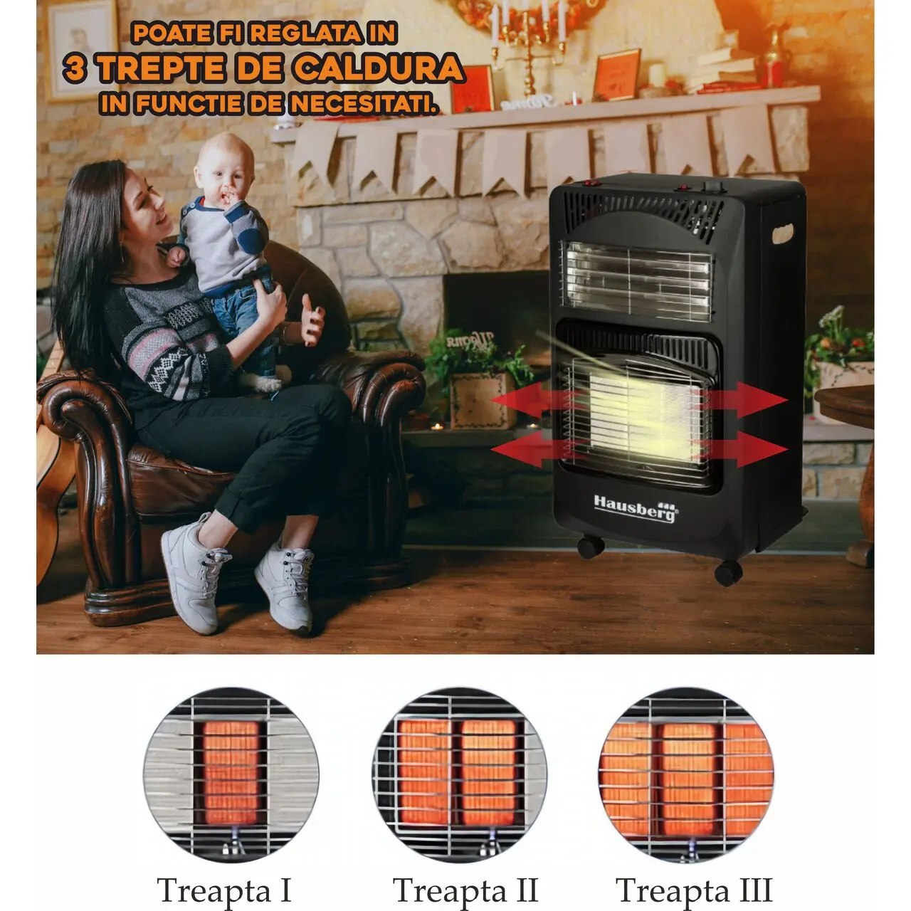 Soba pe gaz si electric, 3 trepte de putere, aprindere electrica, 4.2kW, Hausberg HB 1020 [6]