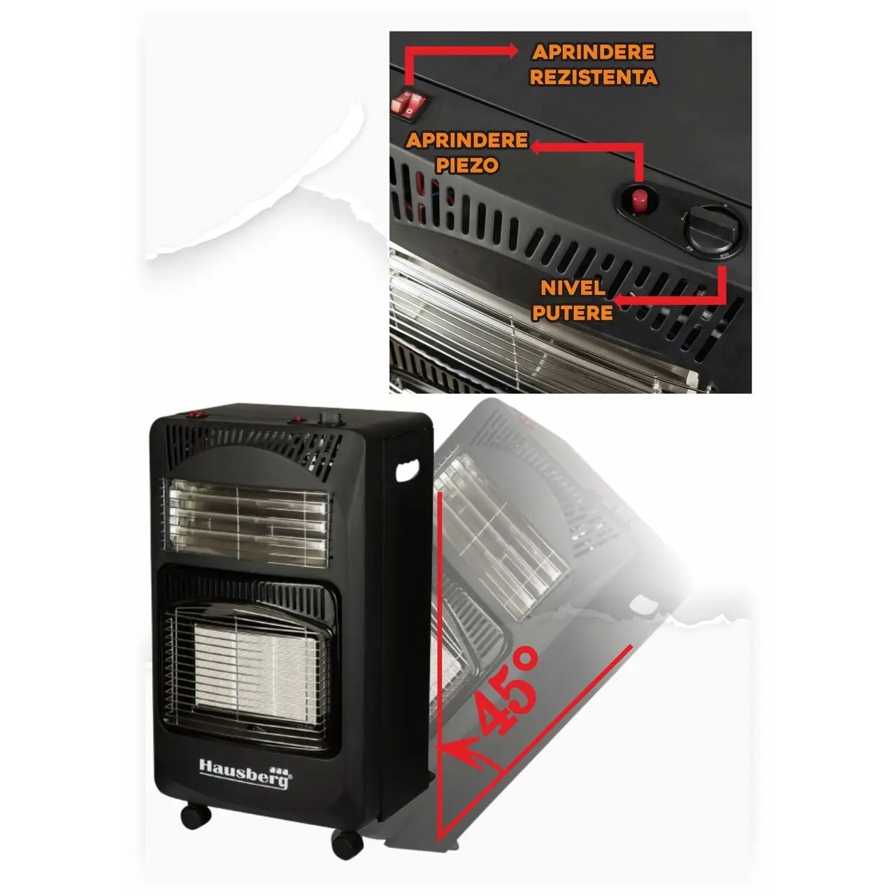 Soba pe gaz si electric, 3 trepte de putere, aprindere electrica, 4.2kW, Hausberg HB 1020 [4]