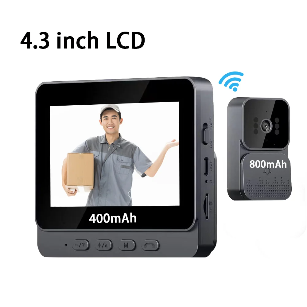 Sonerie Video Smart Wireless, Ecran IPS 4.3 inch, Night Vision, Infrarosu, Interfon Video HD, 8MP, comunicare bidirectionala, unghi de vizualizare 170°, acumulatori incorporati [12]