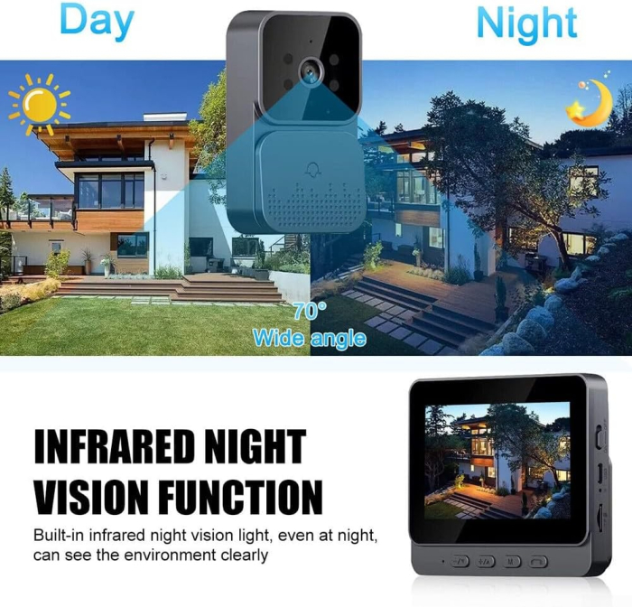 Sonerie Video Smart Wireless, Ecran IPS 4.3 inch, Night Vision, Infrarosu, Interfon Video HD, 8MP, comunicare bidirectionala, unghi de vizualizare 170°, acumulatori incorporati [8]
