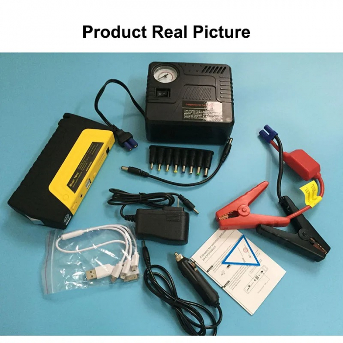 Starter auto multifunctional, 32000mAh, 3000A, 12V, Compresor aer, Baterie externa, Lanterna, Pentru motor benzina/diesel [5]