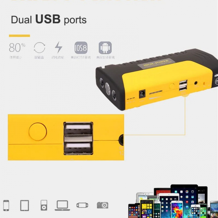 Starter auto multifunctional, 32000mAh, 3000A, 12V, Compresor aer, Baterie externa, Lanterna, Pentru motor benzina/diesel [10]