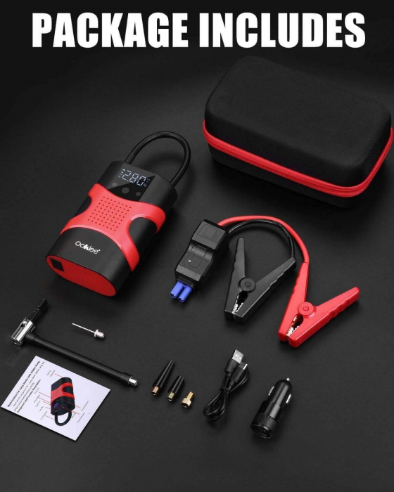Starter auto multifunctional, portabil, 12000mAh powerbank, cu compresor, USB, afisaj LCD, lanterna, pornire auto [12]