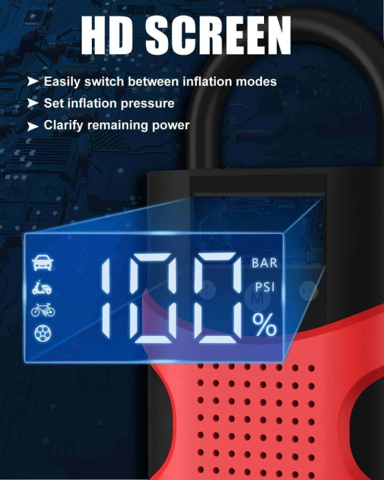 Starter auto multifunctional, portabil, 12000mAh powerbank, cu compresor, USB, afisaj LCD, lanterna, pornire auto [3]