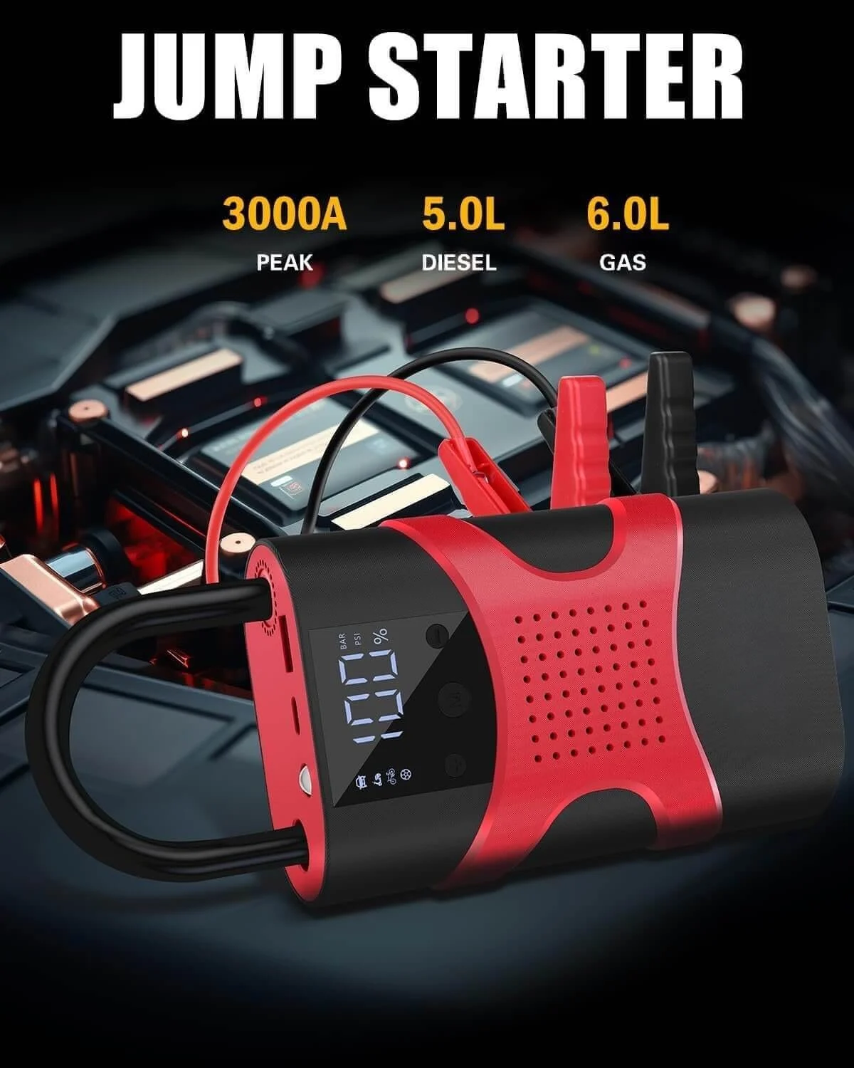 Starter auto multifunctional, portabil, 12000mAh powerbank, cu compresor, USB, afisaj LCD, lanterna, pornire auto [2]