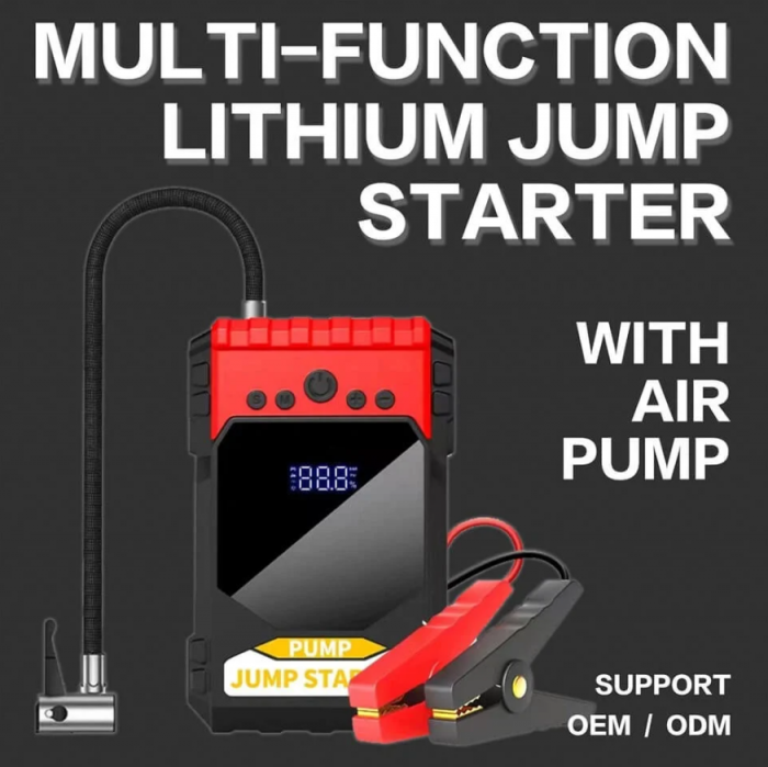 Starter auto profesional, multifunctional, portabil, 10000mAh powerbank, cu compresor, USB, afisaj LCD [9]