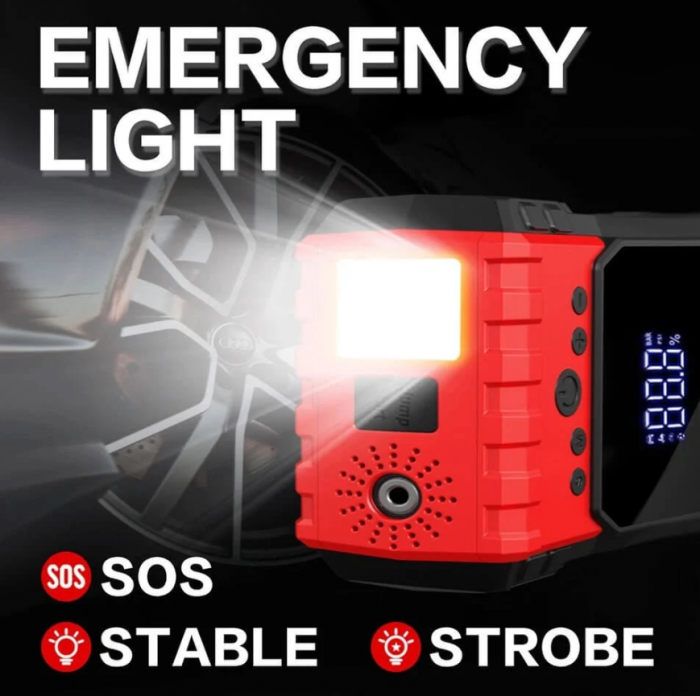 Starter auto profesional, multifunctional, portabil, 10000mAh powerbank, cu compresor, USB, afisaj LCD [6]