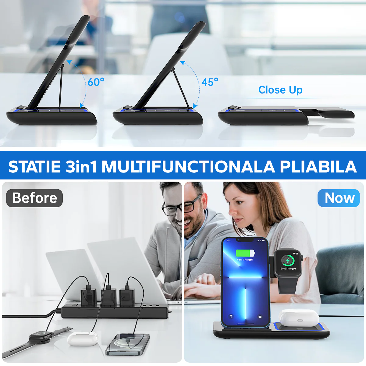 Statie Incarcare rapida 3 in 1 Qi, Fast Charger 15W, Compatibila cu iPhone, Airpods, Apple Watch [6]