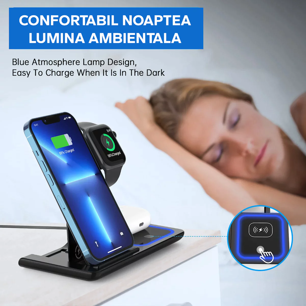 Statie Incarcare rapida 3 in 1 Qi, Fast Charger 15W, Compatibila cu iPhone, Airpods, Apple Watch [3]