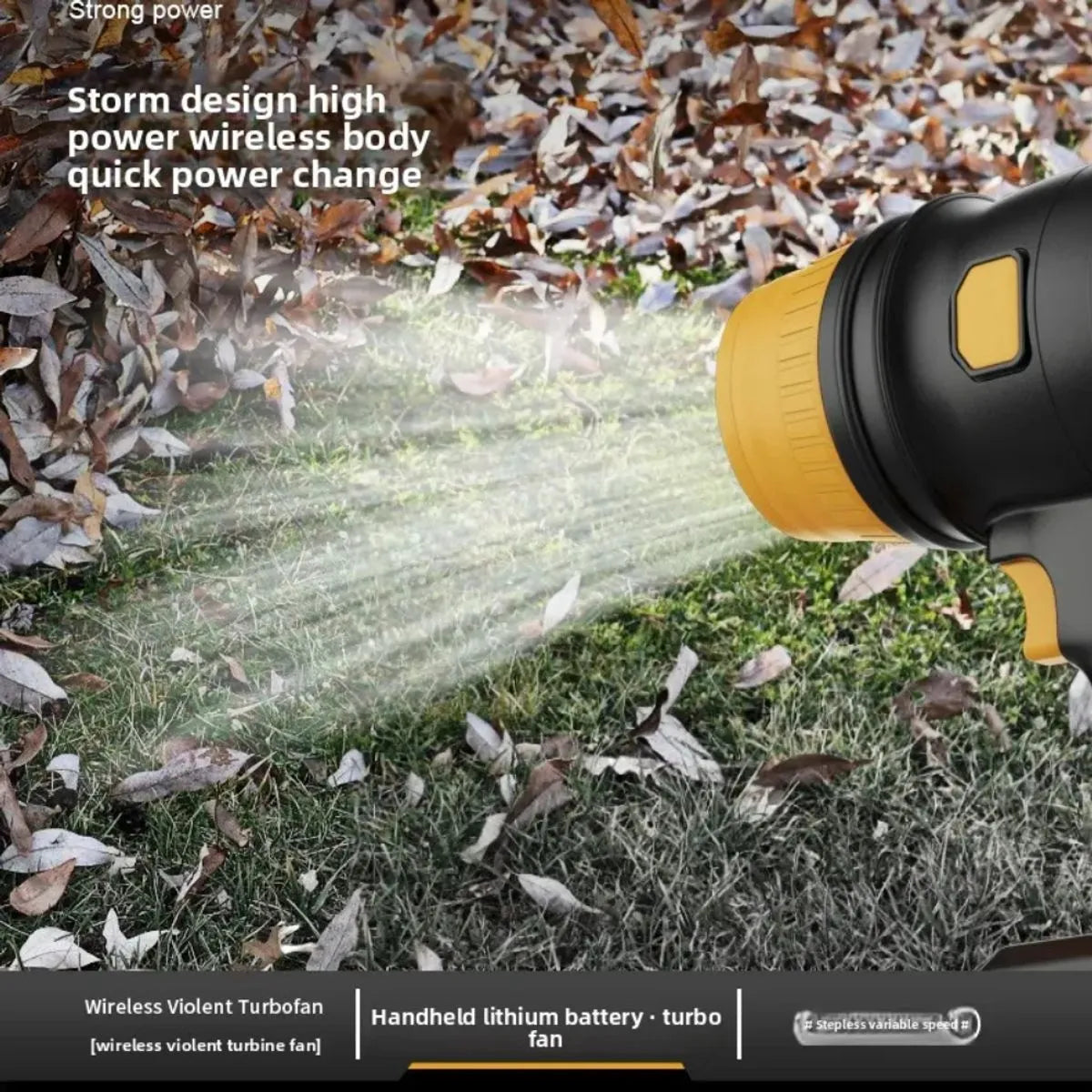 Suflanta Aer Portabila cu 2 Acumulatori 48V, 34000 RPM, Uscare Masina, Suflat Frunze, Yellow Hurricane [2]