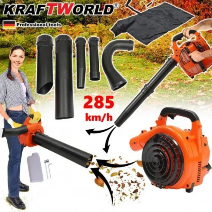 Suflanta si aspirator KraftWorld pe benzina, 1CP, 8500 rpm, Sac de colectare [2]