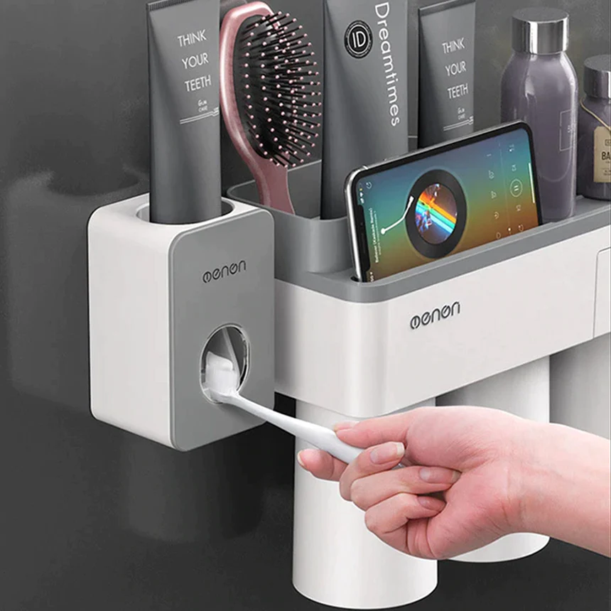 Suport 2 pahare magnetice si dispenser pasta de dinti cu 4 periute [4]