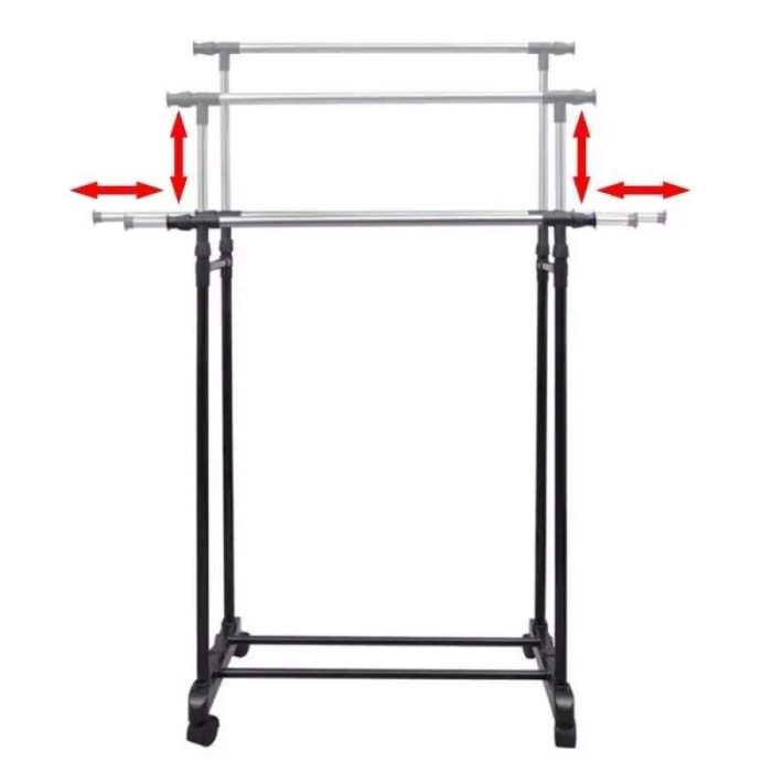 Suport dublu pentru haine, stender umerase cu roti, mobil, 130 x 45 x 160 cm [3]