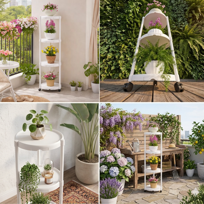 Suport flori 4 nivele cu roti, 132 cm, suport plante vertical pentru balcon, terasa, interior/exterior [2]