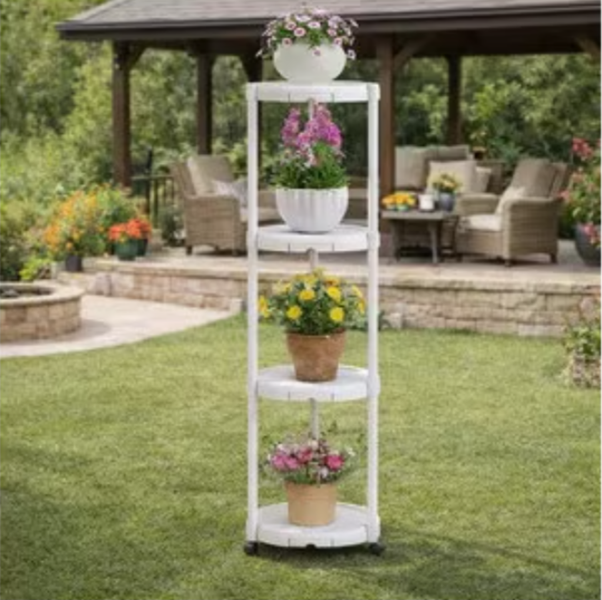 Suport flori 4 nivele cu roti, 132 cm, suport plante vertical pentru balcon, terasa, interior/exterior [7]