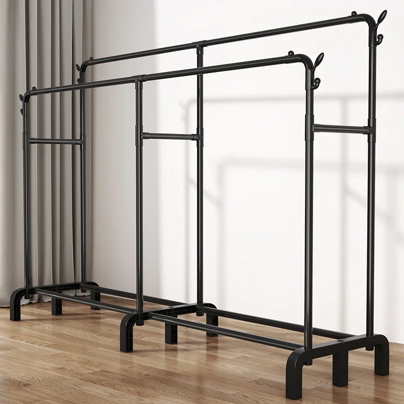 Suport haine dublu metalic 190x159x40 cm, organizator umerase si suport pantofi, negru, capacitate mare [6]
