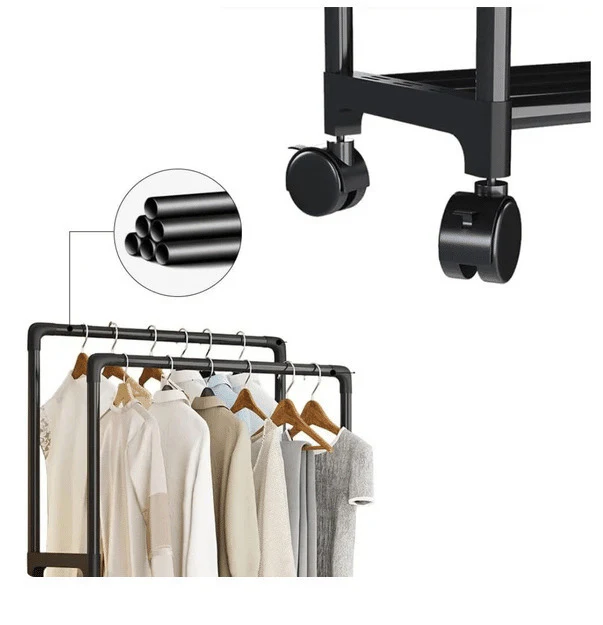 Suport haine multifunctional cu 5 rafturi si bara umerase, cu roti, 185x56x30 cm, organizator haine si depozitare [4]