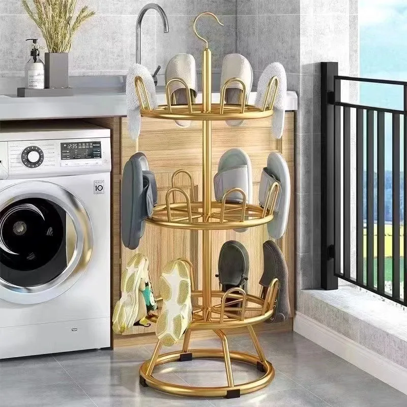 Suport Rotativ pentru Pantofi cu 3 Niveluri, Organizator Incaltaminte Metalic, Raft Pantofi pentru Hol sau Dressing, Design Modern, Auriu [3]