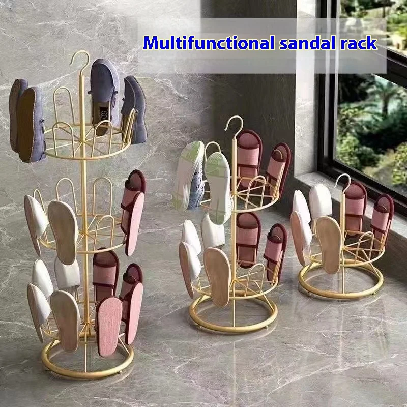 Suport Rotativ pentru Pantofi cu 3 Niveluri, Organizator Incaltaminte Metalic, Raft Pantofi pentru Hol sau Dressing, Design Modern, Auriu [5]