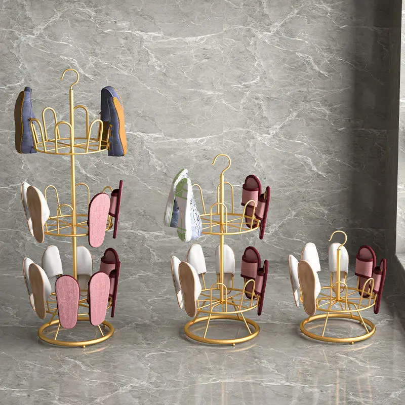 Suport Rotativ pentru Pantofi cu 3 Niveluri, Organizator Incaltaminte Metalic, Raft Pantofi pentru Hol sau Dressing, Design Modern, Auriu [8]