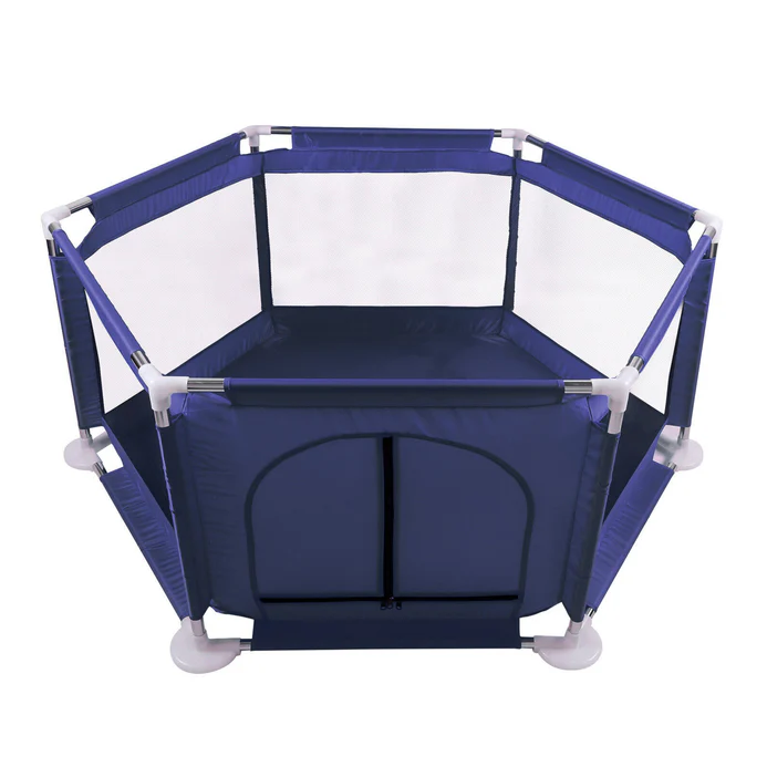 Tarc de joaca pentru copii, Design Spatios si Sigur, Plasa de Protectie, Usa cu Fermoar, 128x113x65cm, Albastru [2]