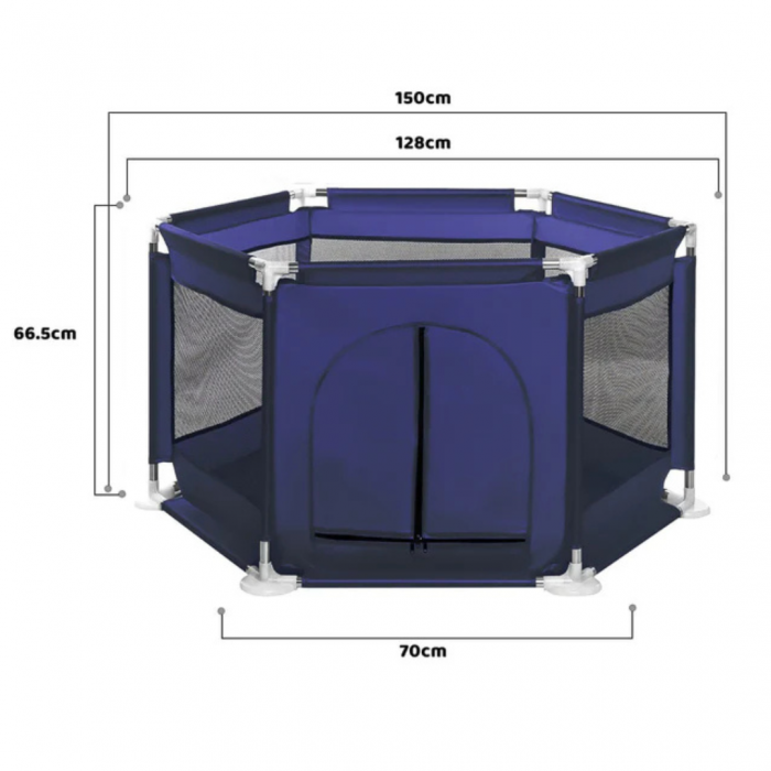 Tarc de joaca pentru copii, Design Spatios si Sigur, Plasa de Protectie, Usa cu Fermoar, 128x113x65cm, Albastru [12]