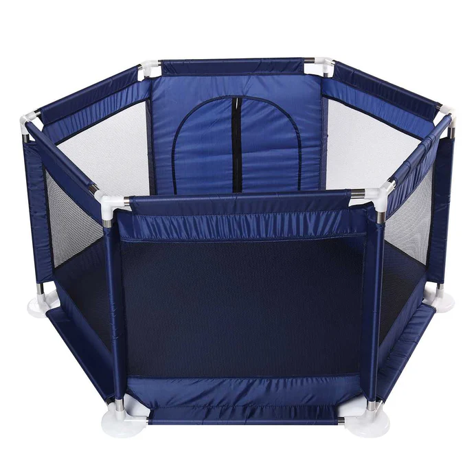 Tarc de joaca pentru copii, Design Spatios si Sigur, Plasa de Protectie, Usa cu Fermoar, 128x113x65cm, Albastru [8]