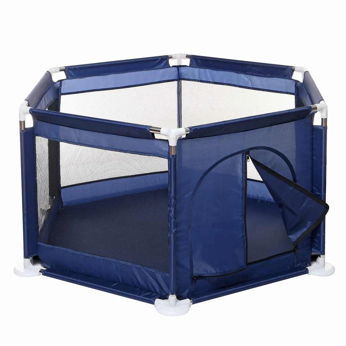 Tarc de joaca pentru copii, Design Spatios si Sigur, Plasa de Protectie, Usa cu Fermoar, 128x113x65cm, Albastru [1]