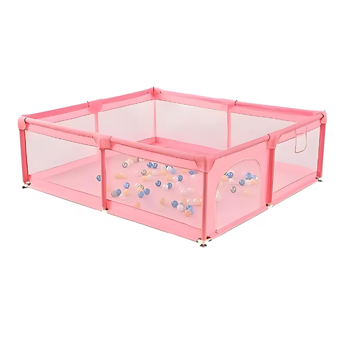 Tarc de Joaca Premium pentru Copii, Design Spatios si Sigur, Plasa de Protectie, Usa cu Fermoar, 130x130x60cm, Verde/Gri/Roz [6]