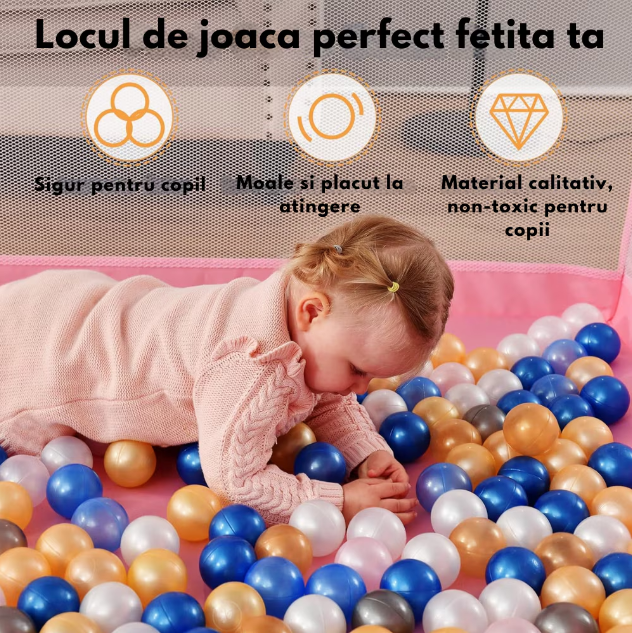 Tarc de Joaca Premium pentru Copii, Design Spatios si Sigur, Plasa de Protectie, Usa cu Fermoar, 130x130x60cm, Verde/Gri/Roz [9]