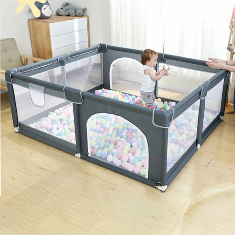 Tarc de Joaca Premium pentru Copii, Design Spatios si Sigur, Plasa de Protectie, Usa cu Fermoar, 130x130x60cm, Verde/Gri/Roz [1]