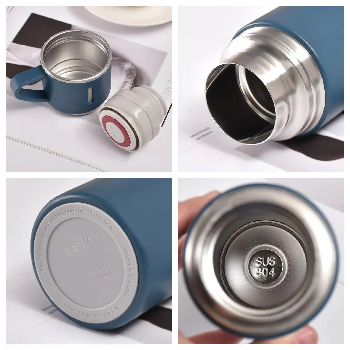 Termos 500 ml cu 3 Cesti incluse, mentinere temperatura 12 ore, otel inoxidabil [9]