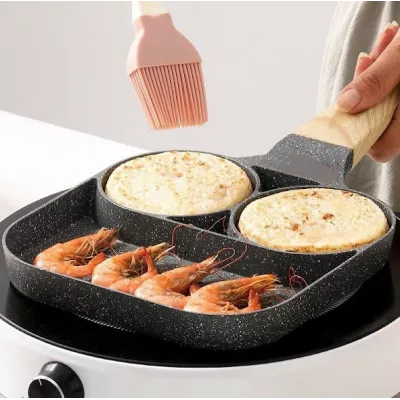 Tigaie Anti-Aderenta cu 3 compartimente, Maner Lemn, 38 cm, Latime 20cm [5]