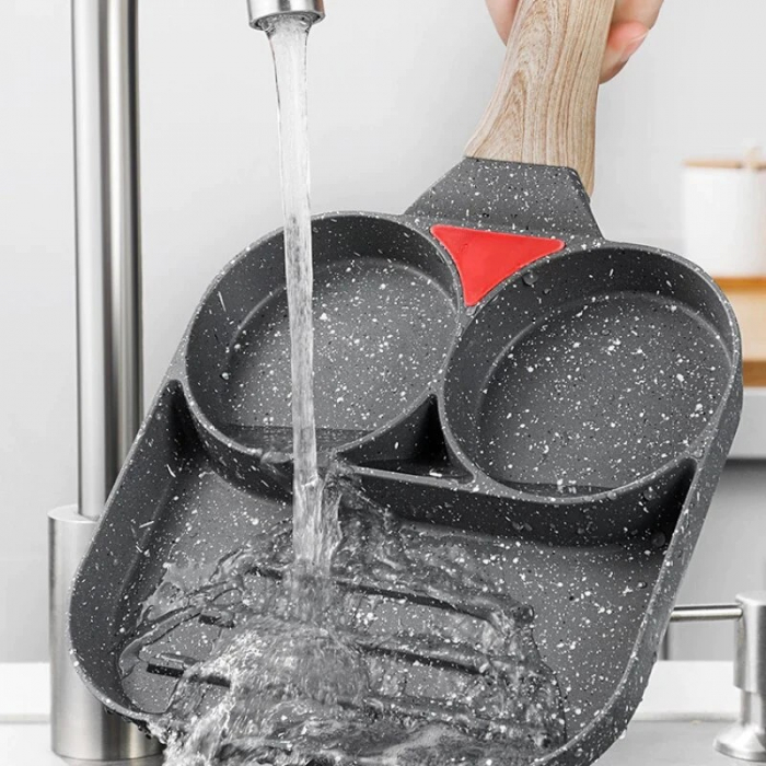 Tigaie Anti-Aderenta cu 3 compartimente, Maner Lemn, 38 cm, Latime 20cm [4]