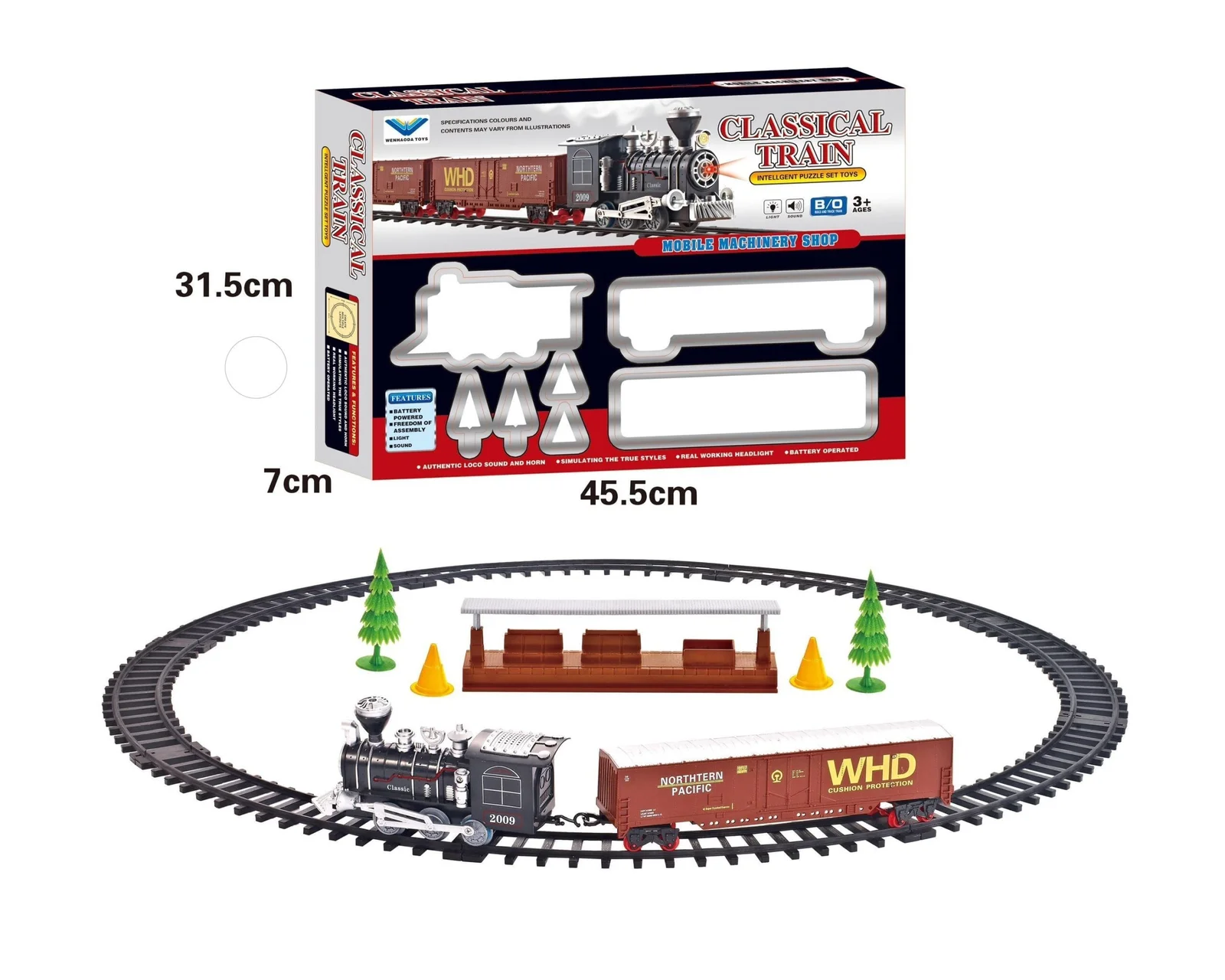 Trenulet Electric pentru Copii, Locomotiva cu Vagon, Sine, Lumini și Sunete, Set Feroviar cu Accesorii, 3+ Ani [4]