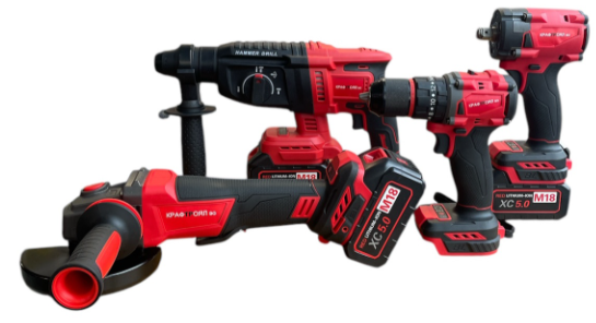 Trusa 4 Piese cu 3 Acumulatori 18V 5Ah, Masina cu Impact + Bormasina + Rotopercutor + Polizor/Flex + 30 Accesorii [3]