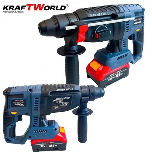 Trusa 4 Scule, Masina cu Impact + Rotopercutor + Polizor/Flex + Bormasina, cu 3 Acumulatori 36V 10AH, KraftWorld [5]