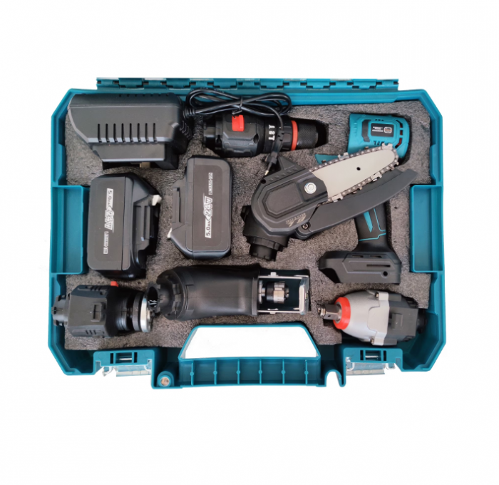 Trusa 5 in 1, Capete Interschimbabile, German Meister, cu 2 Acumulatori, 36V, 5Ah, (Mini drujba, Autofiletanta, Pistol Impact, Flex, Fierastrau Sabie) [10]